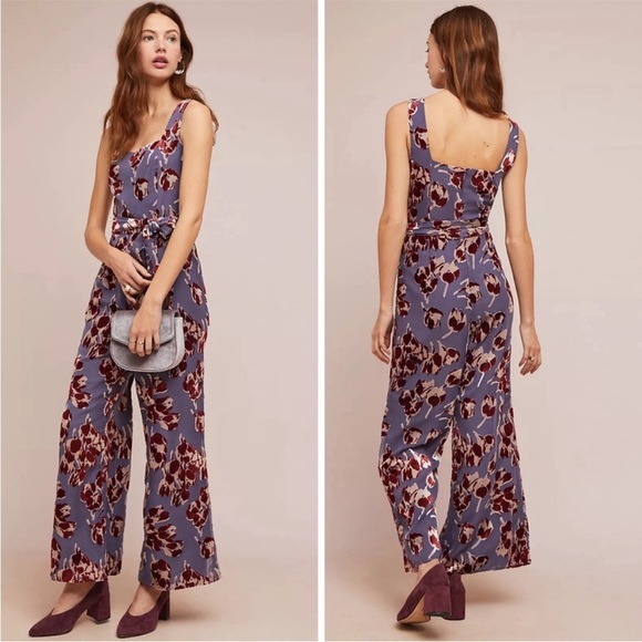 Anthropologie Pants - NWT ANTHRO Moulinette Soeurs Boho Purple Velvet Burnout Belted Wide Leg Jumpsuit